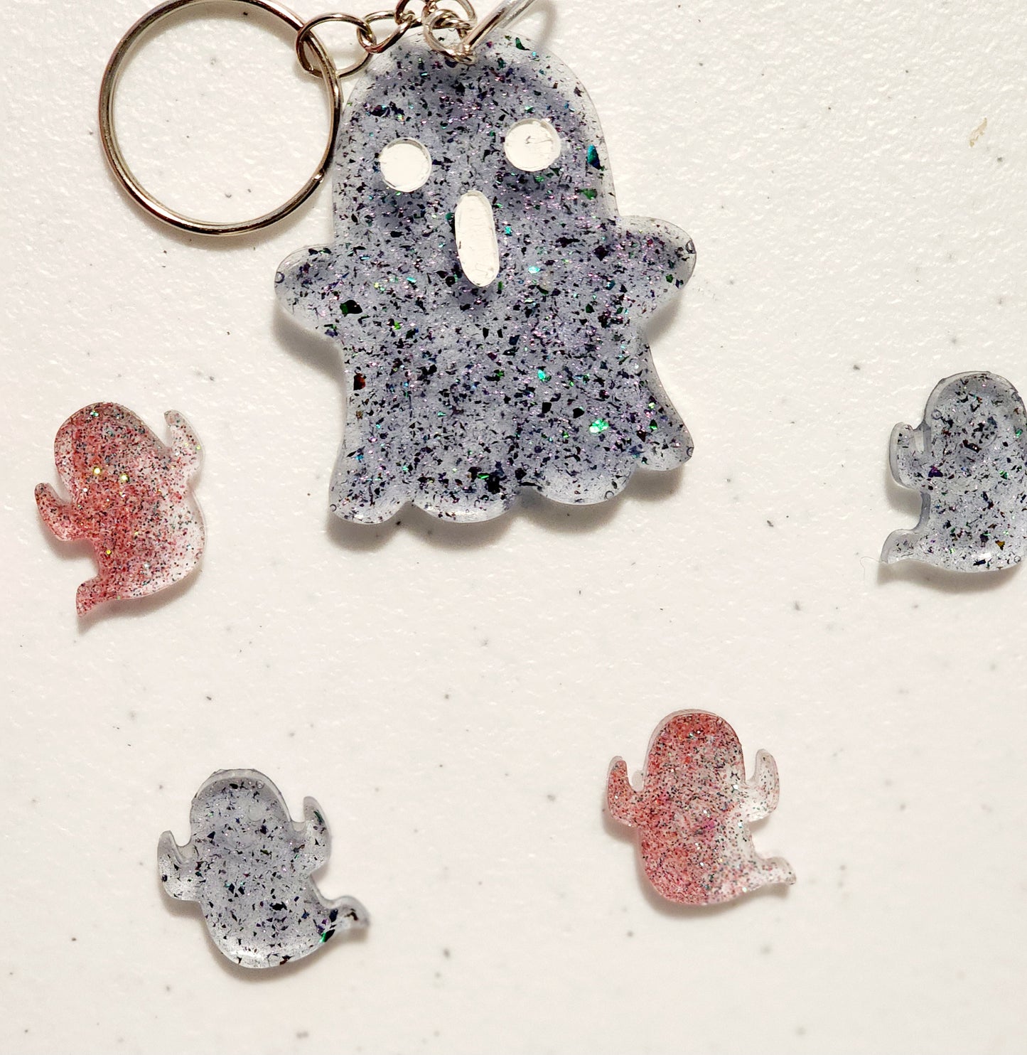 Spooky Kawaii Ghost Holographic Glitter Keychain