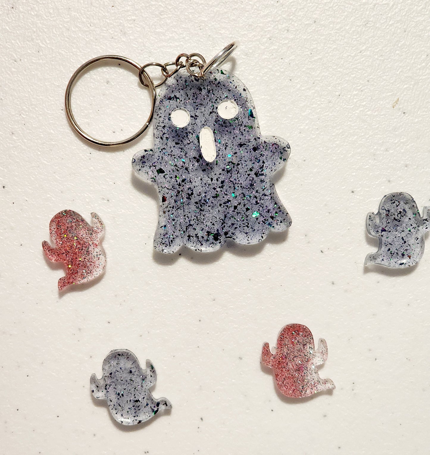 Spooky Kawaii Ghost Holographic Glitter Keychain