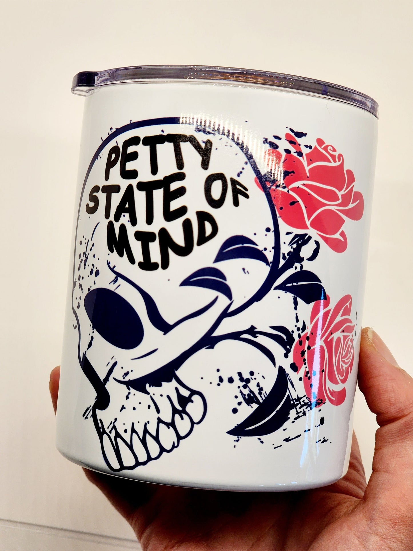 Petty State of Mind Skull Roses Gothic Tumbler 10 oz Insulated