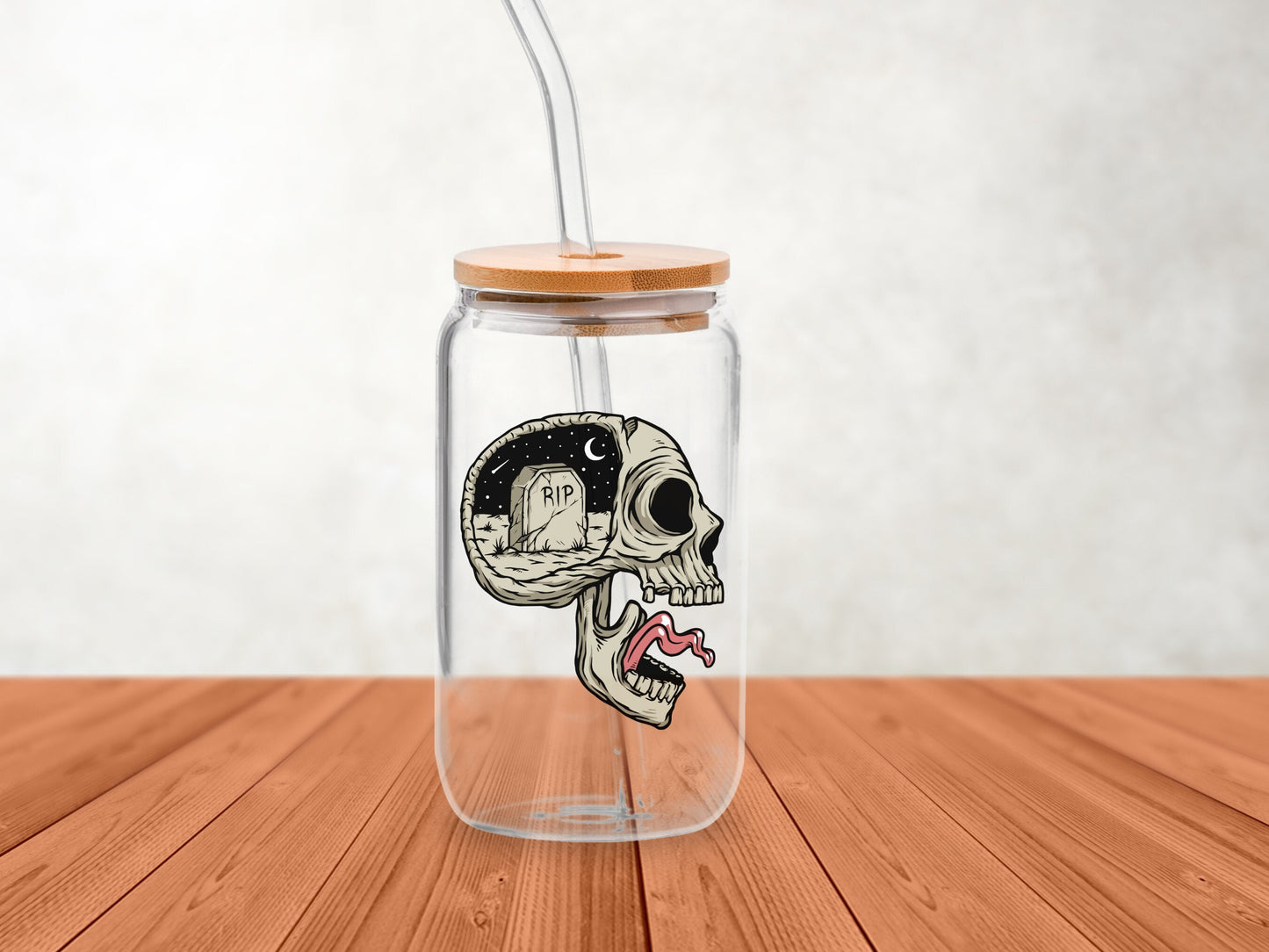 Flash Tattoo Coffin RIP Skull Iced Coffee Glass