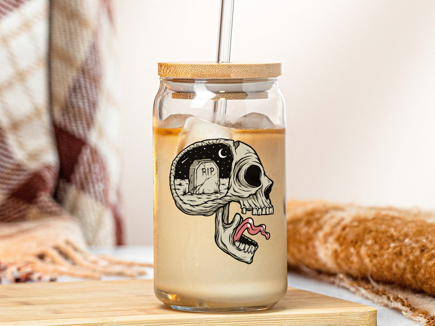 Flash Tattoo Coffin RIP Skull Iced Coffee Glass