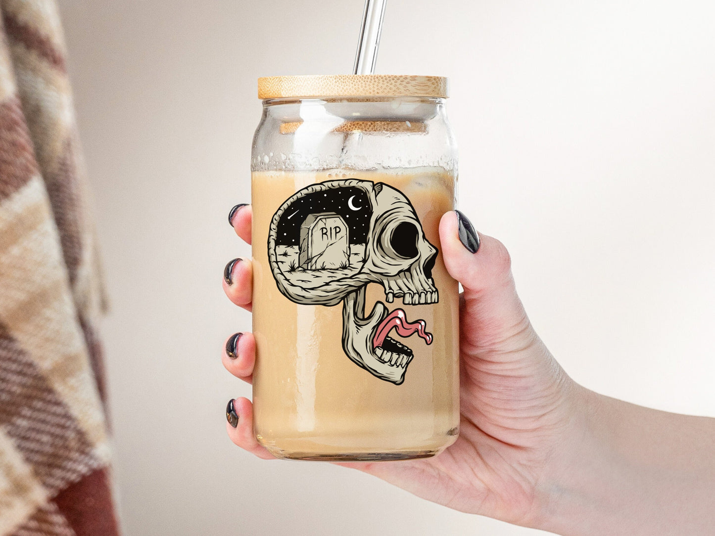 Flash Tattoo Coffin RIP Skull Iced Coffee Glass