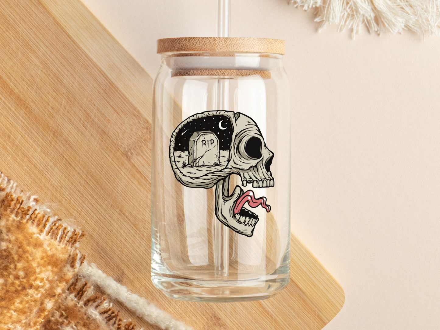 Flash Tattoo Coffin RIP Skull Iced Coffee Glass