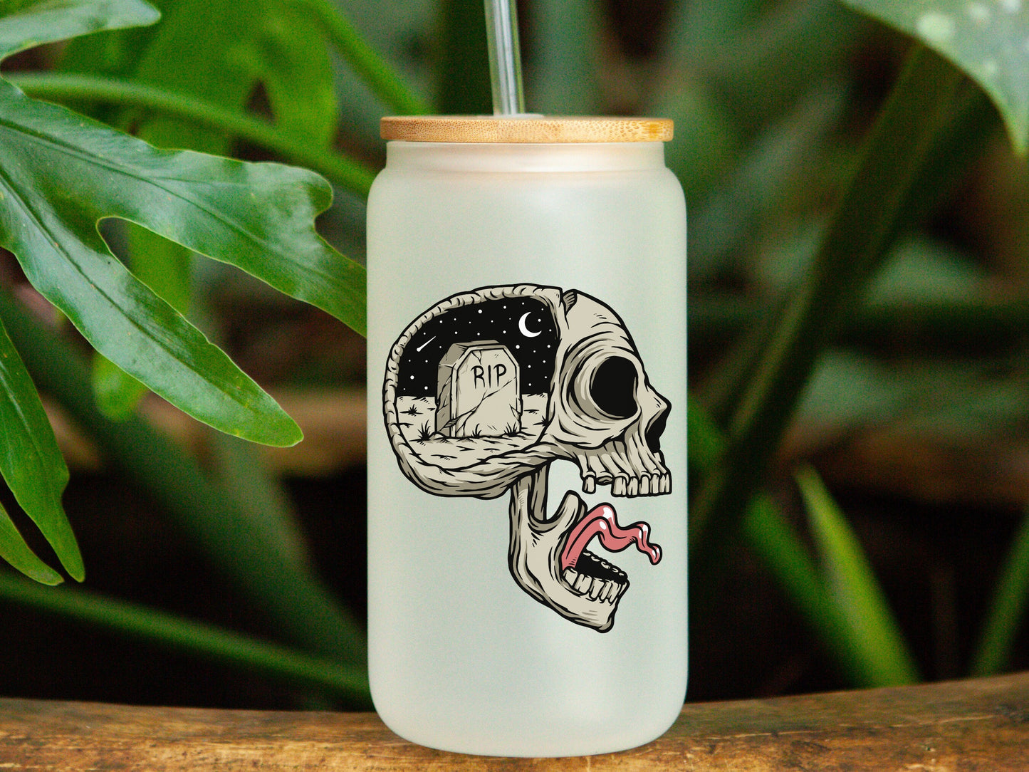 Flash Tattoo Coffin RIP Skull Iced Coffee Glass