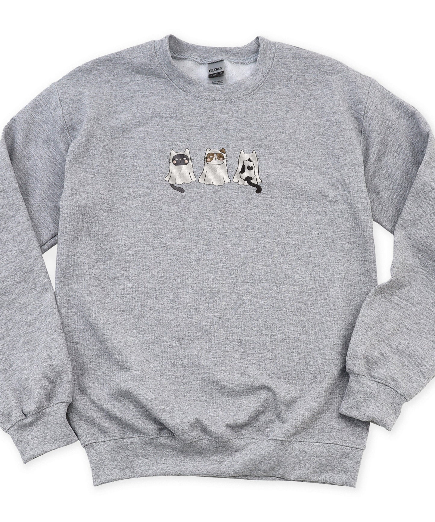 Embroidered Ghost Cat Comfort Colors Tee & Crewneck