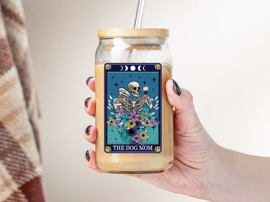 Dog Mom Tarot Card Iced Coffee Glass