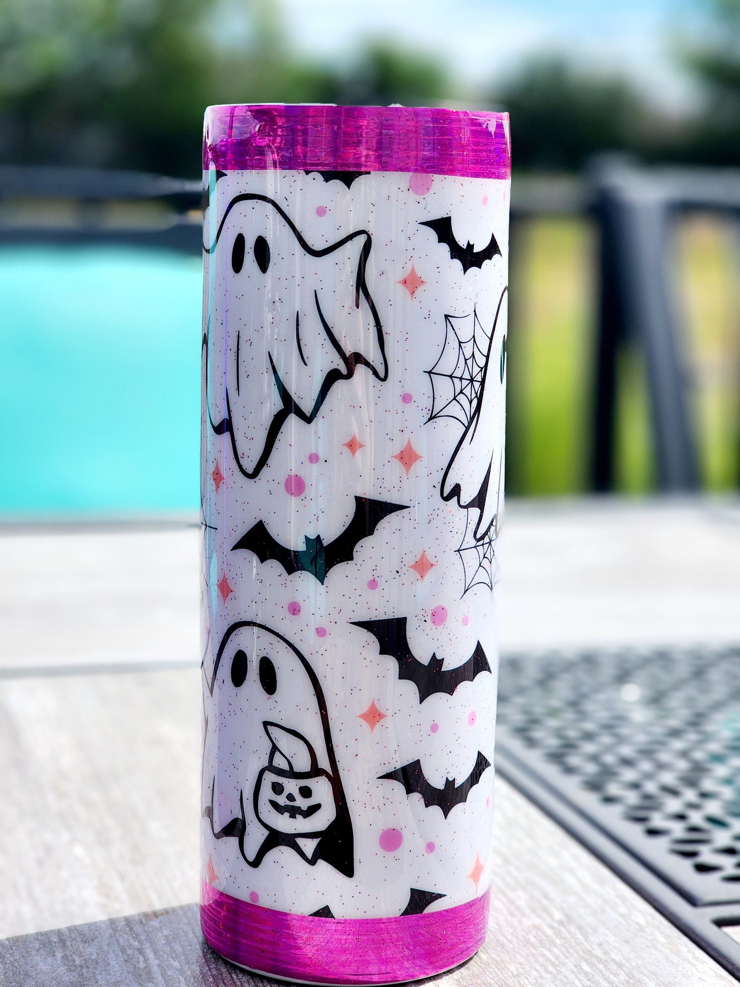 Cute Ghost Bat Pink Glitter Spooky Season 20 oz Insulated Tumbler