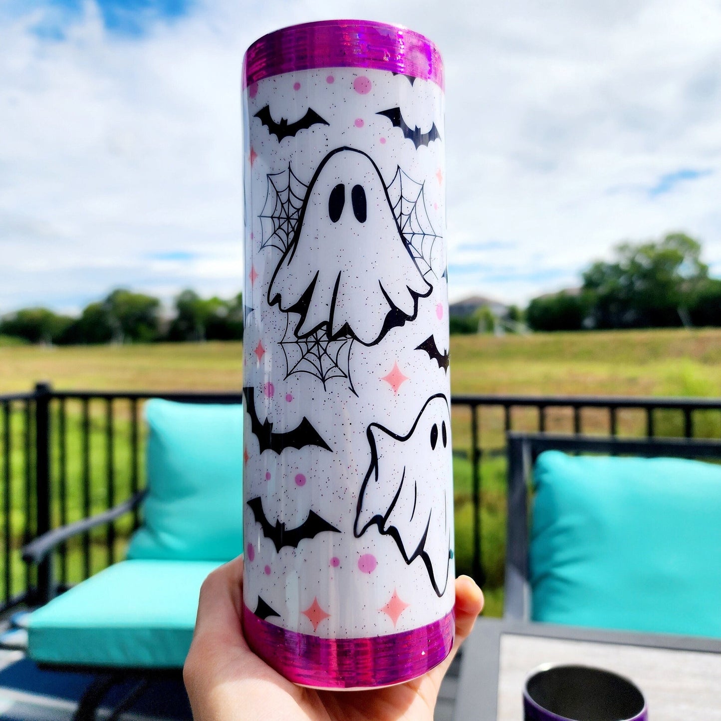 Cute Ghost Bat Pink Glitter Spooky Season 20 oz Insulated Tumbler