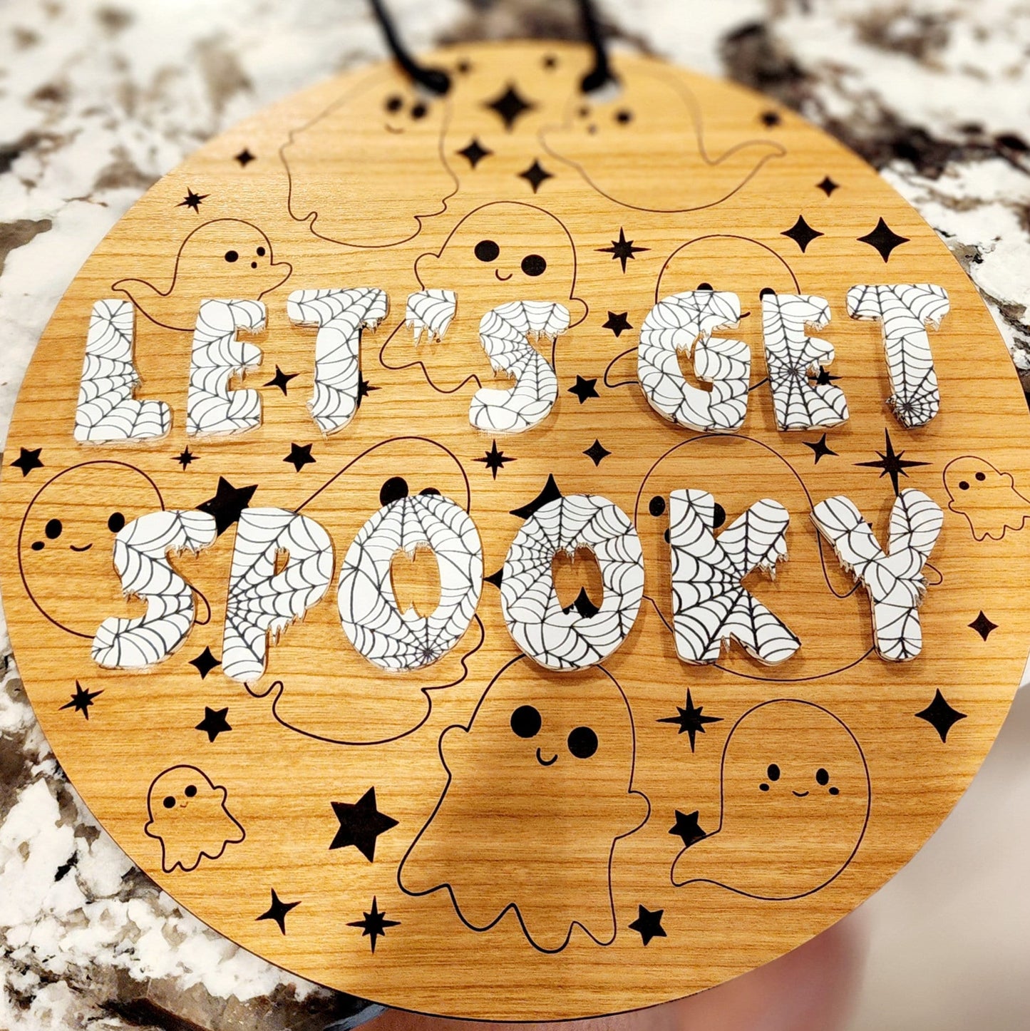 Let's get Spooky Wooden Hanging Door Sign - customization available