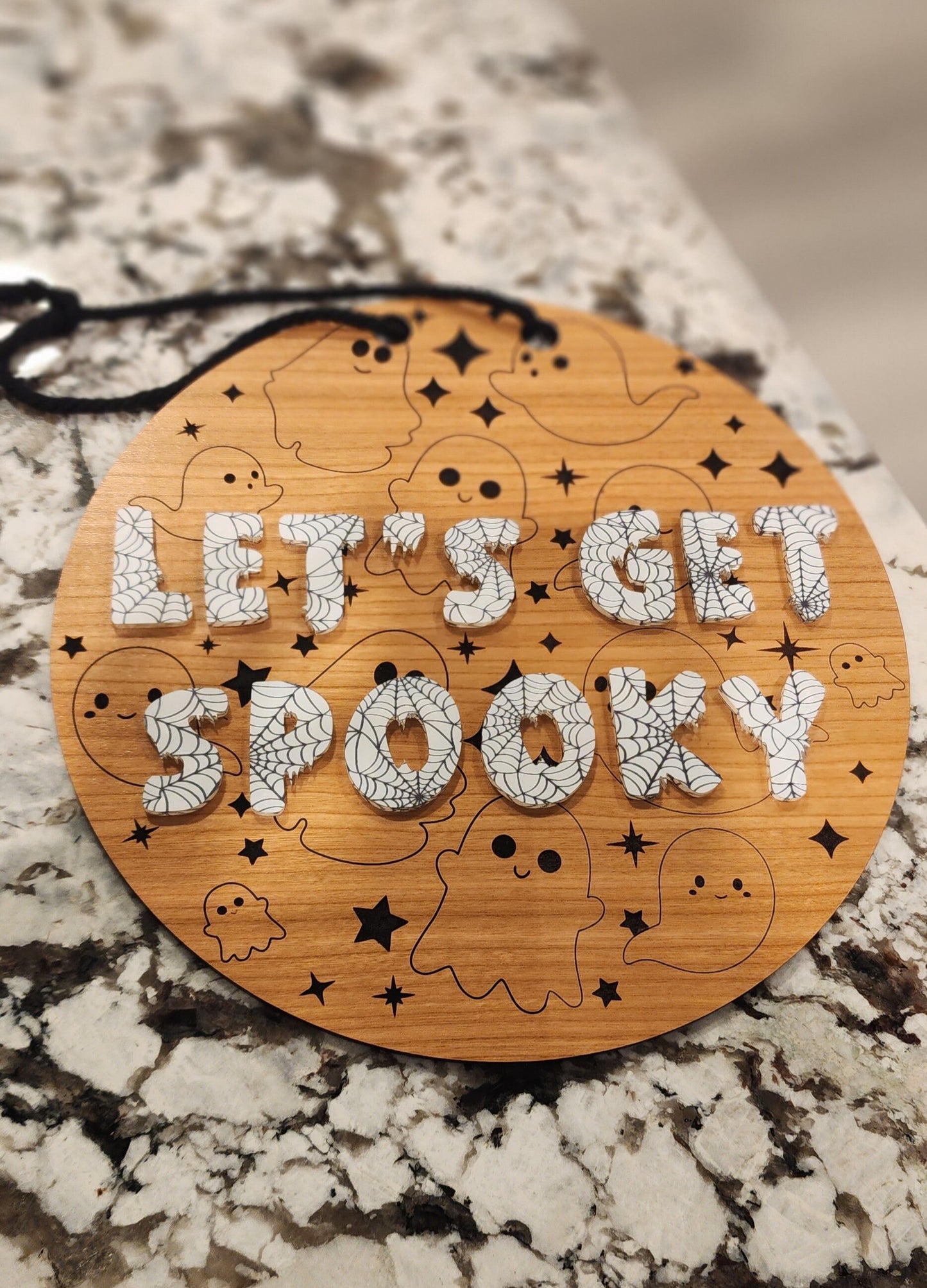 Let's get Spooky Wooden Hanging Door Sign - customization available