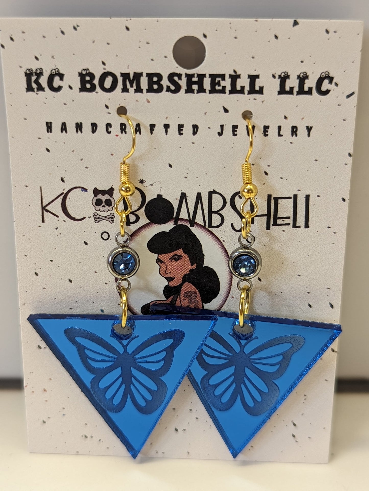 Geometric Blue Butterfly Earrings