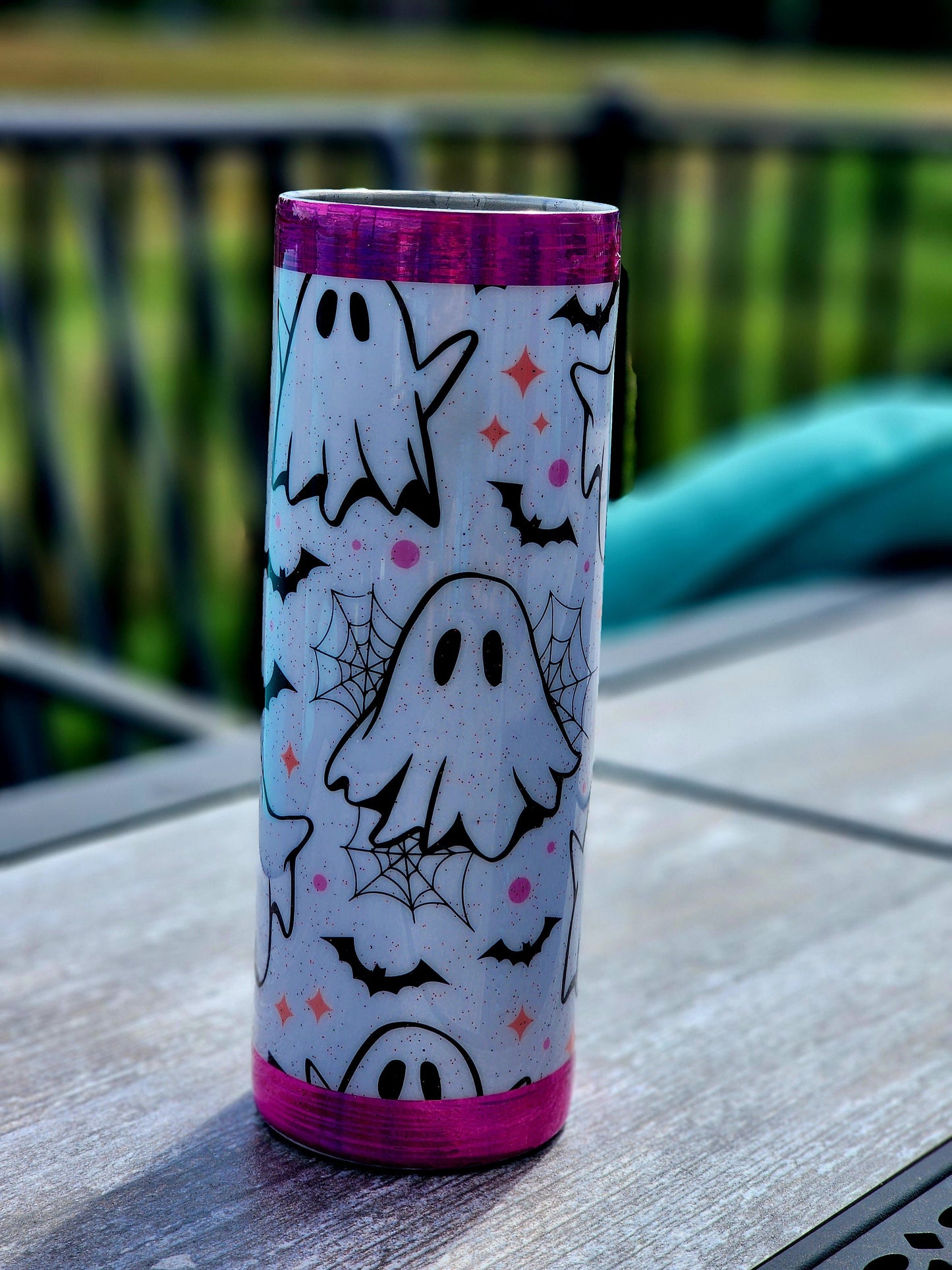 Cute Ghost Bat Pink Glitter Spooky Season 20 oz Insulated Tumbler