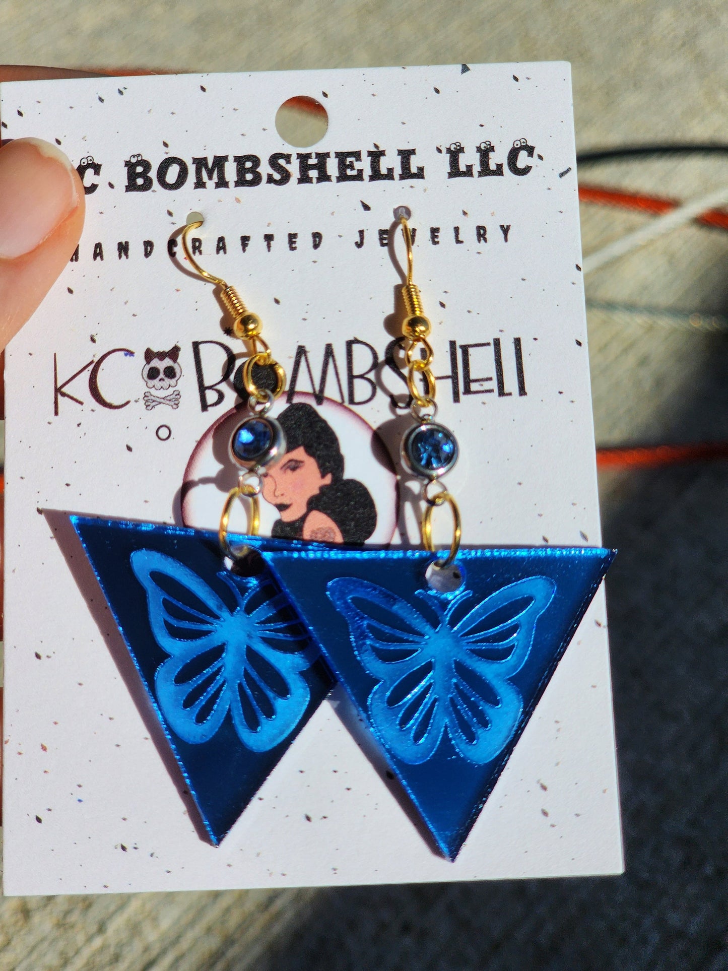 Geometric Blue Butterfly Earrings