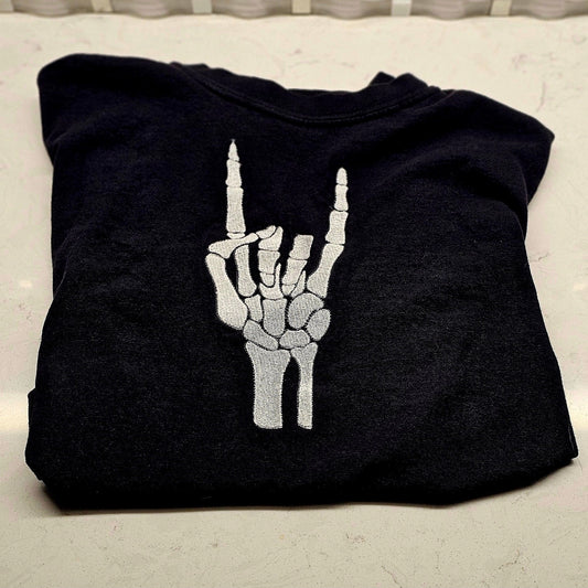 Embroidered Skeleton Rock on Hands Comfort Colors Tee